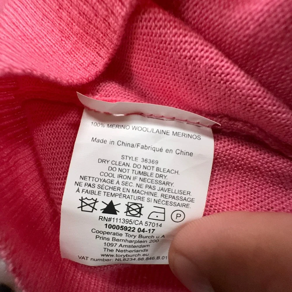 Tory Burch Cardigan Sweater Womens Large Pink Merino Wool Logo Button Simone
